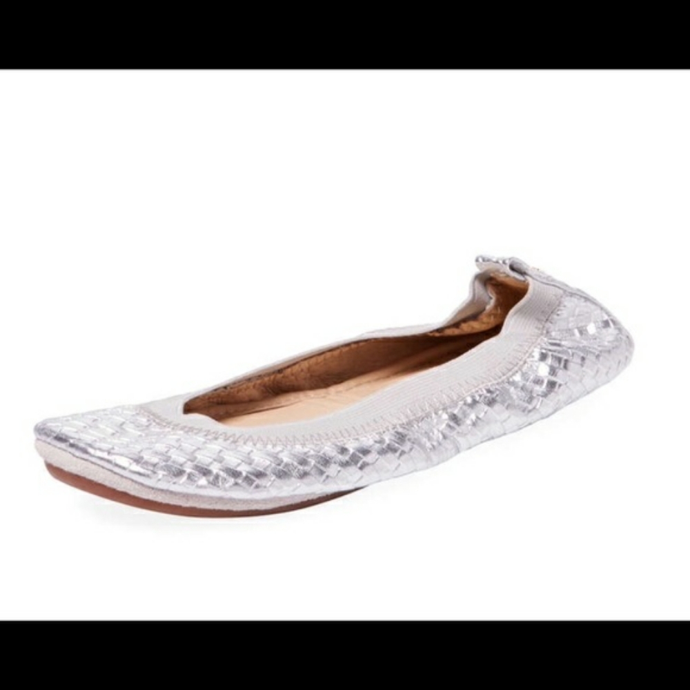 Yosi Samra Woven Metallic Silver Ballet Flats